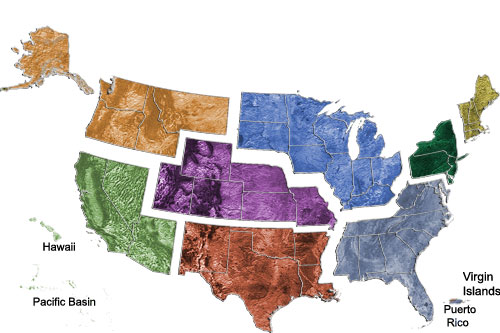 Map of the US showing regions