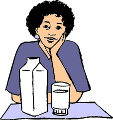 Illustration of woman and some milk.