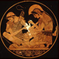 Greek Medicine from the Gods to Galen exhibition: In this noted vase painting, Achilles tends to the wounds of Patroclus.