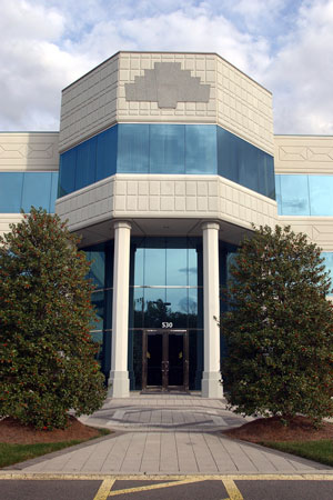The building’s formal entrance is typical of RTP “parkitecture.”