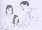 Image of a doctor, mom, and child