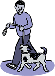  Cartoon of a man walking a dog