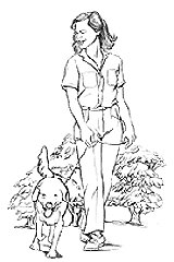 La imagen de una mujer que camina a un perro