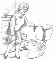 Imagen de una mujer de edad avanzada  que se acerca a el inodoro