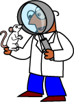Cartoon vet looking at mouse