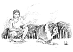 Mujer jugando con perro
