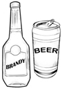 Ilustración de una botella de brandy y una lata de cerveza.