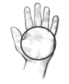 Ilustración de una mano abierta, con la palma hacia el frente, y con un círculo alrededor de la palma para mostrar el equivalente de una porción de tres onzas.