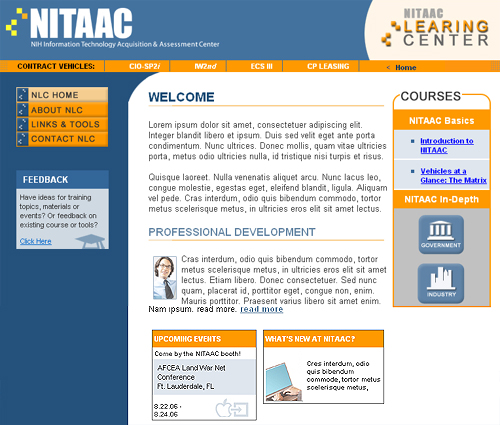 Screenshot of draft homepage of NITAAC's Learning Center