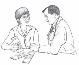 Imagen de un paciente hablando con su médico acerca de los problemas de la diabetes