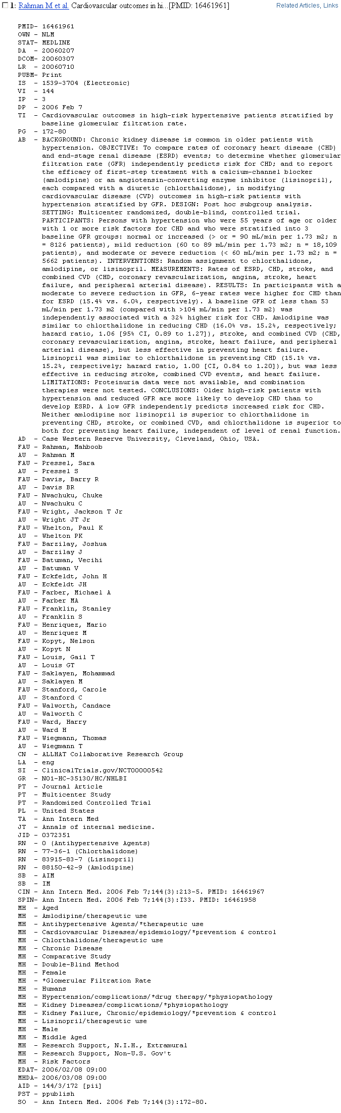 Sample PubMed record in MEDLINE display format