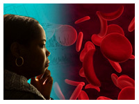 Montage of African American woman and sickle cells.