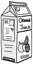 Drawing of a carton of orange juice.