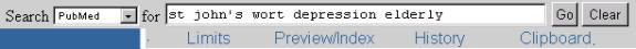 PubMed search with 'St. John's Wort depression elderly' as search terms