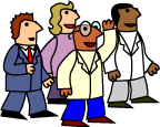 Clipart: Cartoon of institutions and contractors.