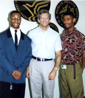 NIA Director Dr. Richard Hodes with current Meyerhoff scholars Adrien Janvier and Phillip Marshall.