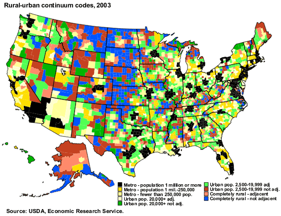 Map showing the 2003 Rural-Urban continuum codes.