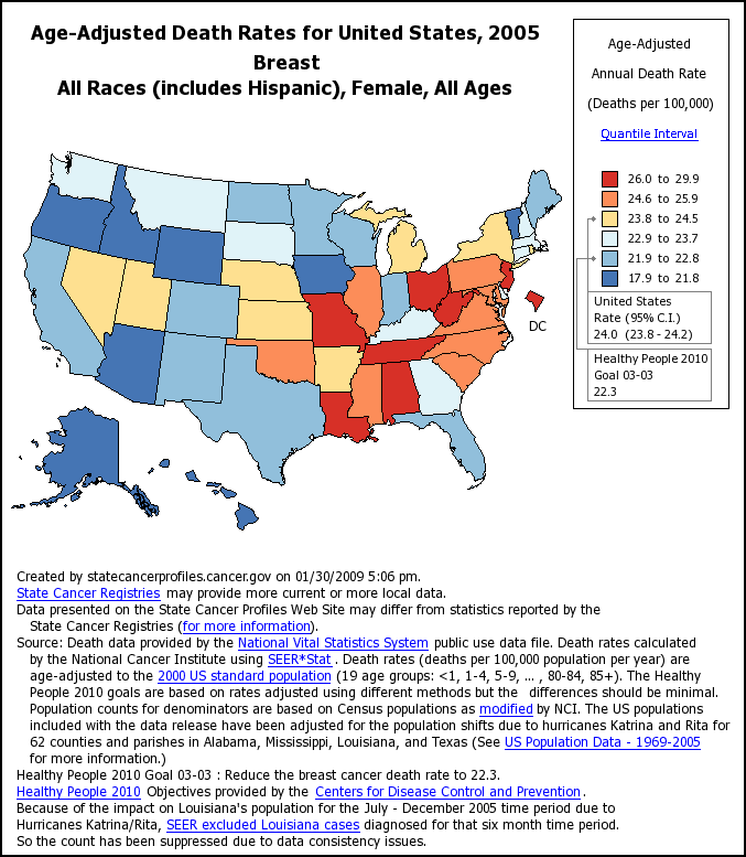 United States map showing age-adjusted death rates by state.