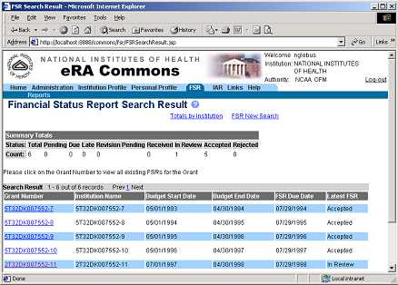 Picture of FSR's Search Results Screen