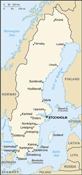 Map of Sweden, Courtesy of The World Factbook