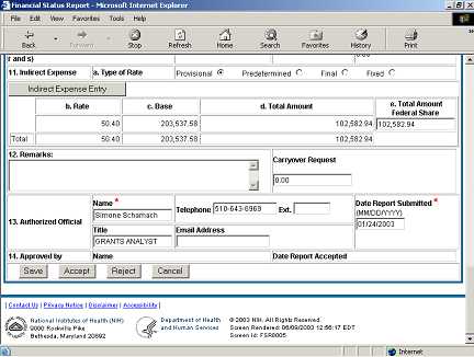 Picture of FSR's Edit Screen displaying the  Indirect Expenses section.