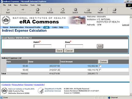 Picture of FSR's Indirect Expense Calculation Screen with another rate added.