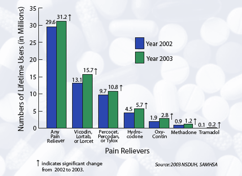 Lifetime Nonmedical Users of Selected Pain Relievers Among Persons Aged 12 or Older: 2002 and 2003