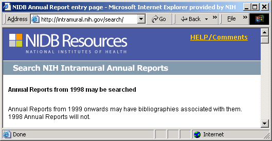 Screen of NIDB search engine webpage