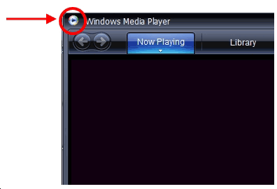 Windows Media Player window with highlighted icon in upper left corner