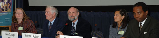 ORWH seminar panelists (from l) Joan Bardsley, Dr. Peter Savage, Dr. Robert Ratner, Dr. Alka Kanaya and Dr. Griffin Rodgers answer questions from attendees.