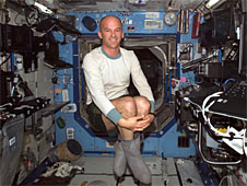 Astronaut Jeffrey N. Williams floats in the Destiny laboratory