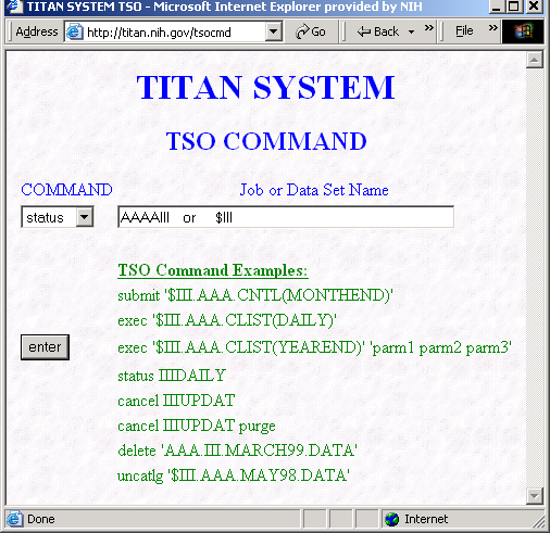 Screen shot of TSO command dialog box