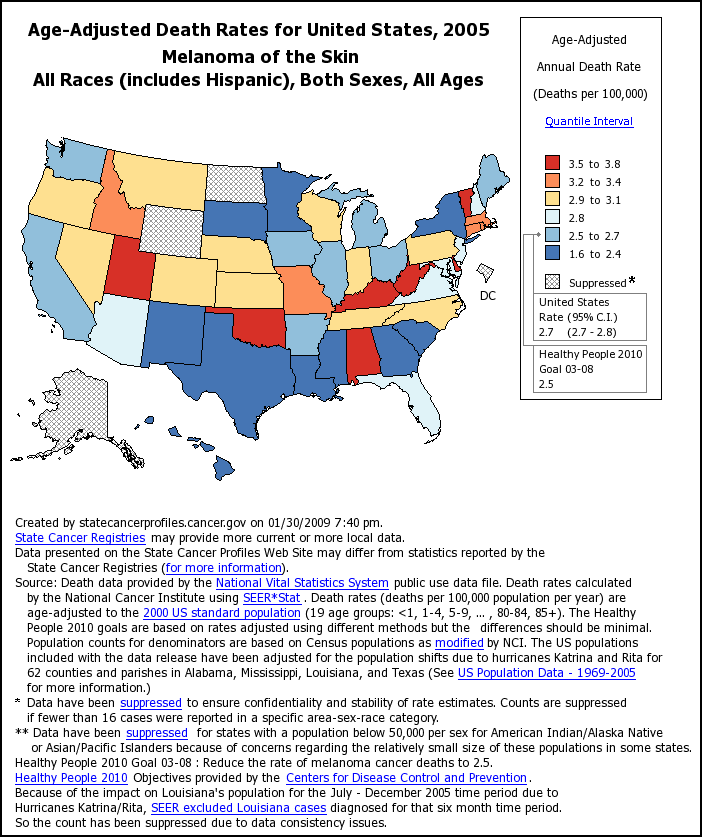 United States map showing age-adjusted death rates by state.