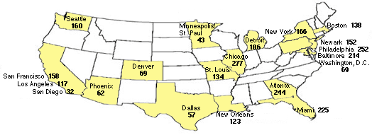 Rates of Cocaine ED Mentions Per 100,000 Population by CEWG Area: 2001