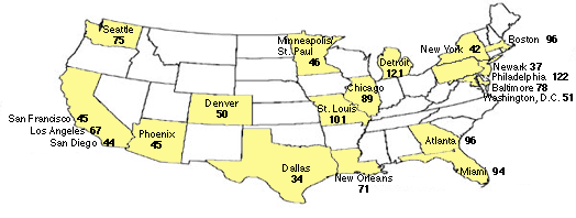 Rates of Marijuana ED Mentions Per 100,000 Population by CEWG Area: 2001