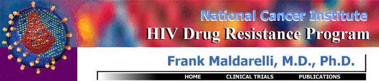 Navigation bar for Frank Maldarelli's pages on HIV Drug Resistance Program website