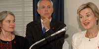 Marcia L. Stefanick, Ph.D. (left); AAMC President Darrell G. Kirch, M.D.; Elizabeth G. Nabel, M.D., at the July 24 Fulfilling The Promise briefing.