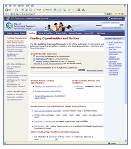 Screen shot of the NIH website grants page.