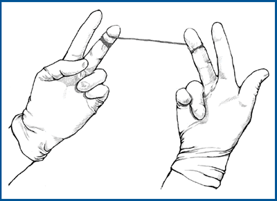 Illustration: Floss wrapped around middle finger of each hand
