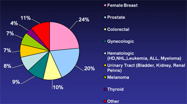 Estimated Number of Cancer Survivors in the U.S.
on January 1, 2005 by Site (Invasive/1st Primary Cases Only, N=11.1M survivors)