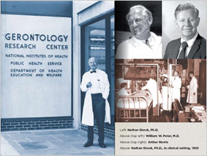 Photos of Nathan Shock, Ph.D., William W. Peter, M.D., and Arthur Norris