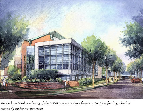 An architectural rendering of the UVA Cancer Center's future outpatient facility, which is currently under construction.