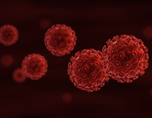 an illustration of HIV viruses.