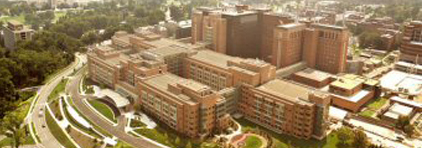 Aerial photo of NIH main campus in Bethesda, Md.