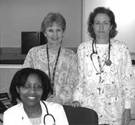 Daly Cantave (front), Ann Hickey (back left) and Carol Levinson, clinical research nurses