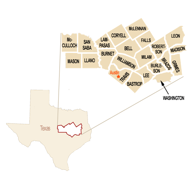 Map of Central Texas