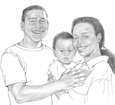 Drawing of an African American family, including a young father and mother holding a baby.