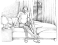 Drawing of an African American man getting out of bed due to noctoria.