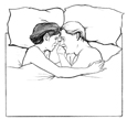 Drawing of a man and a woman in a bed.