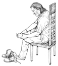 Drawing of a man checking his feet.